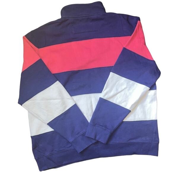 Chaps Pullover Fleece Mens Size XXL Pink Blue White Striped Comfy 1/4 Zip - Picture 5 of 7